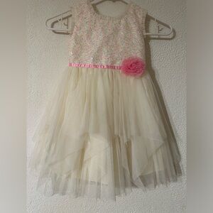 Jona Michelle Party Dress Girl Sequin Layered Tule sleeveless Flower detail Sz 4
